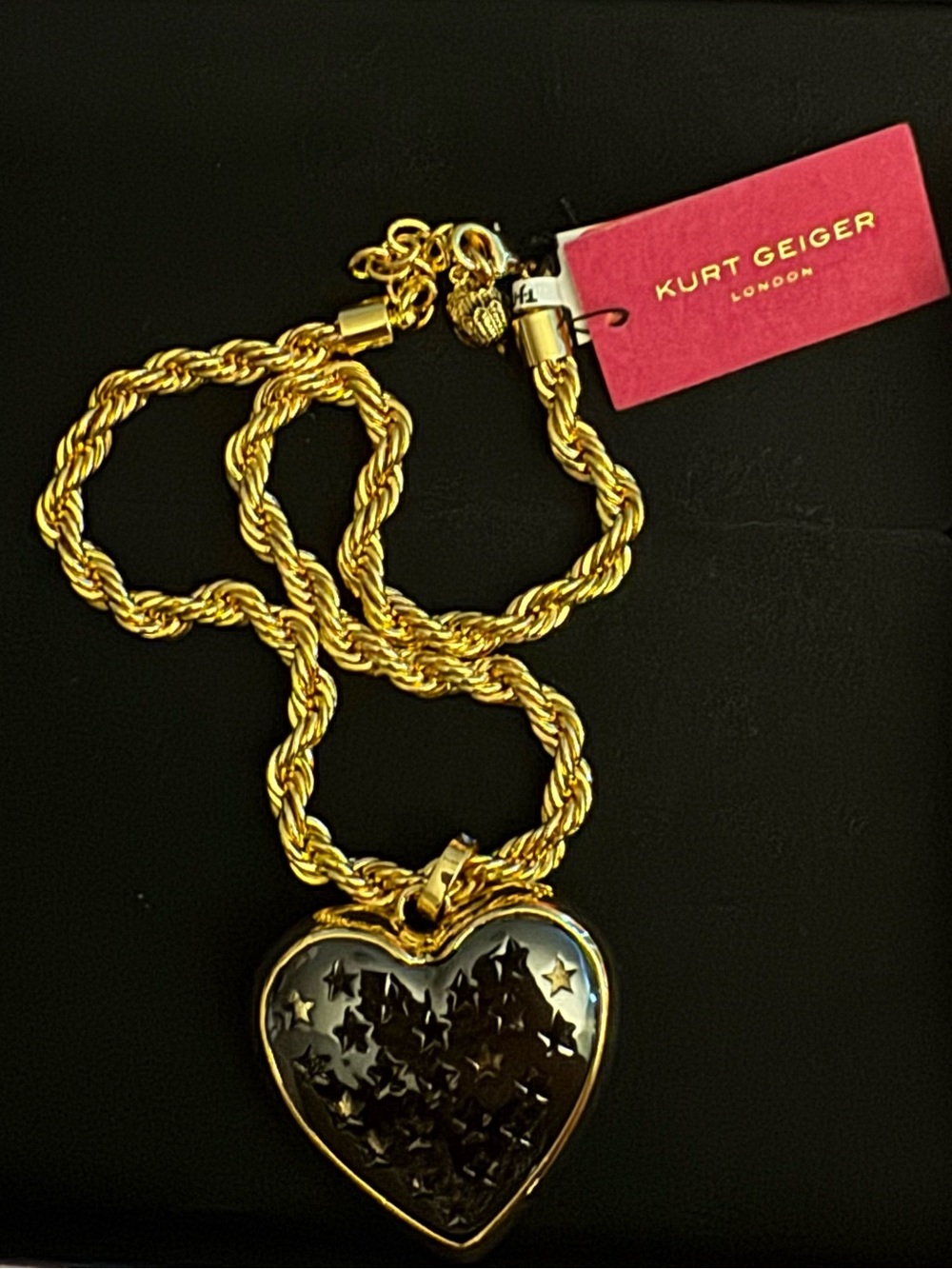 XL HEART NECKLACE KURT GEIGER LONDON GOLD TONE NWT RARE!